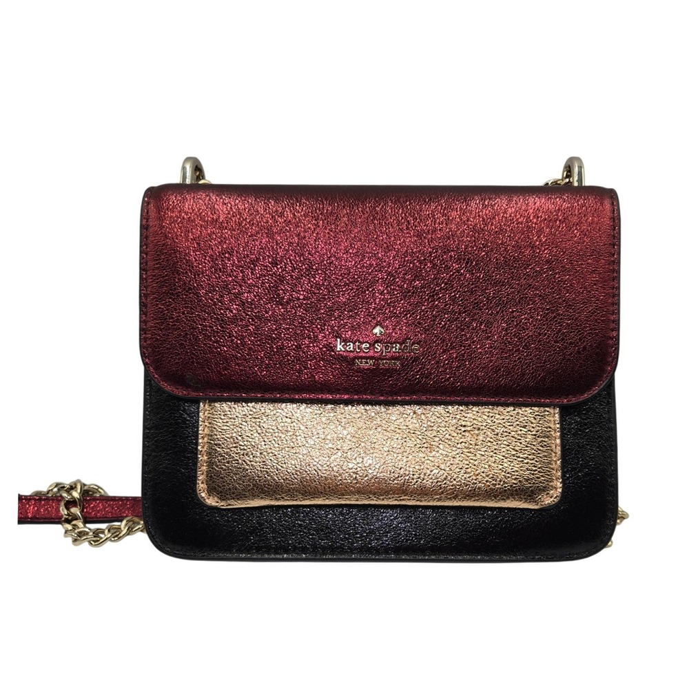 Nwt Kate Spade Tricolor Flap Crossbody‎ Metallic Red Gold Black see description